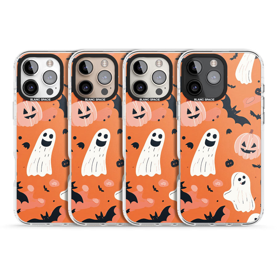 Orange Halloween Pattern Impact Phone Case for iPhone 16 Pro, iPhone 16 Pro Max