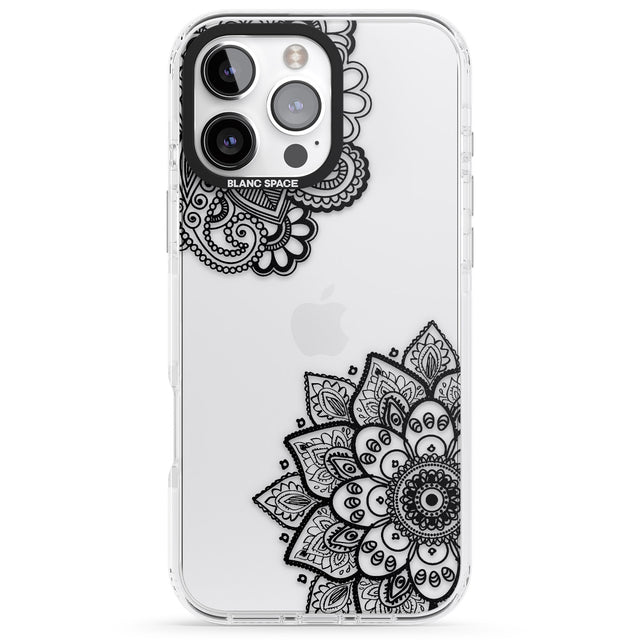 iPhone 16 Pro Max Black Henna Florals Black Impact Phone Case