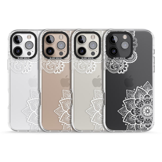 iPhone 16 Pro Max White Henna Florals Black Impact Phone Case