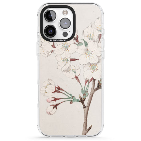 iPhone 16 Pro Max Vintage Japanese Illustrations Cherry Blossoms Black Impact Phone Case