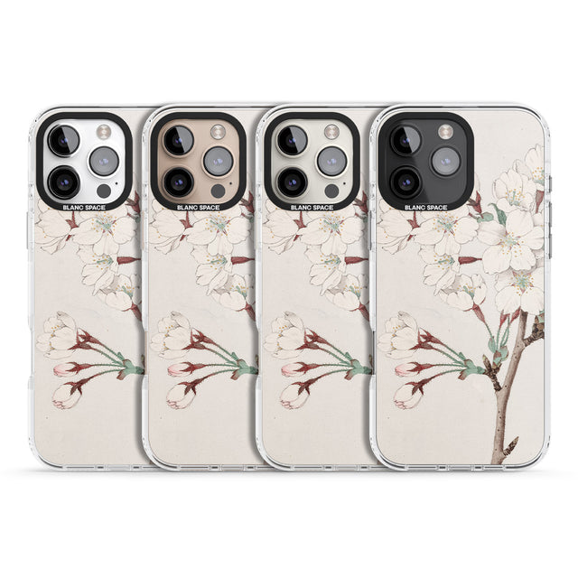 iPhone 16 Pro Max Vintage Japanese Illustrations Cherry Blossoms Black Impact Phone Case