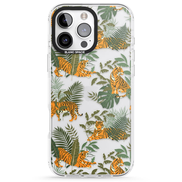 iPhone 16 Pro Max ClearTiger & Fern Jungle Cat Pattern Black Impact Phone Case