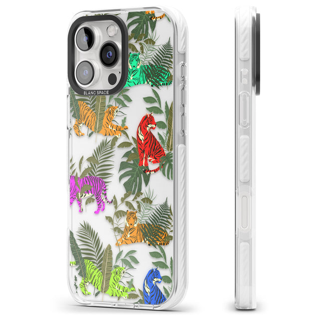 iPhone 16 Pro Max Colourful Tiger Jungle Cat Pattern Black Impact Phone Case