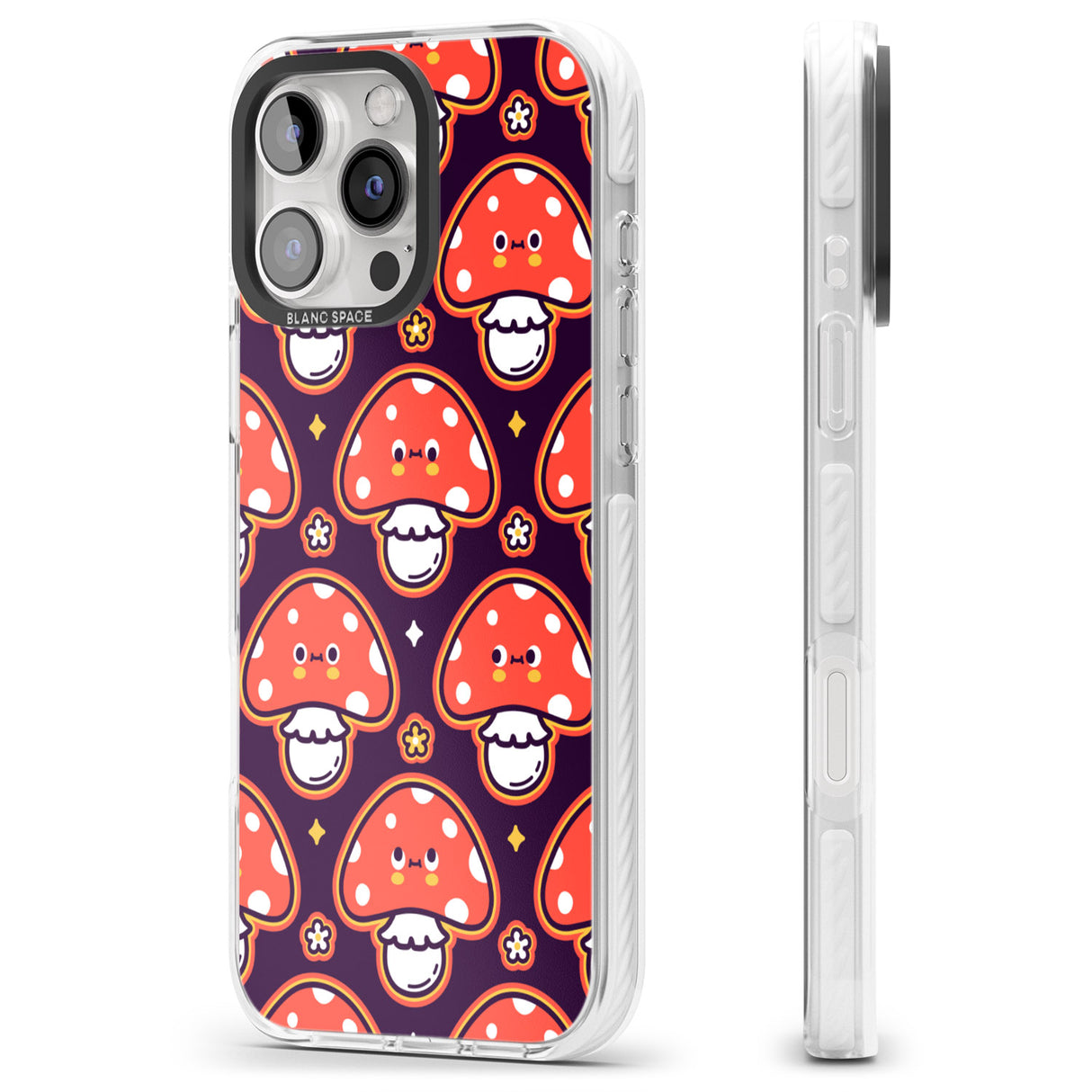 iPhone 16 Pro Max Mushroom Kawaii Pattern Black Impact Phone Case