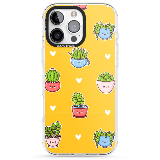 iPhone 16 Pro Max Plant Faces Kawaii Pattern Black Impact Phone Case