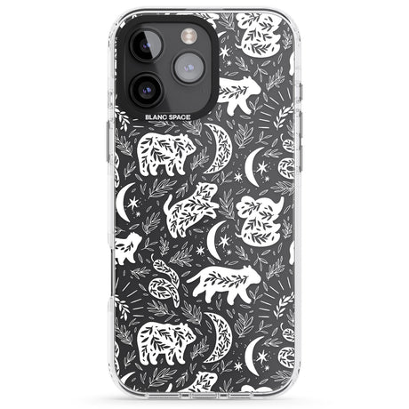 iPhone 16 Pro Max Forest Animal Silhouettes: White/Clear Black Impact Phone Case