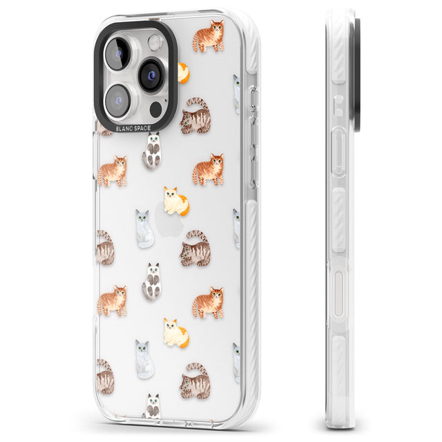 iPhone 16 Pro Max Cute Cat Pattern - Clear Black Impact Phone Case