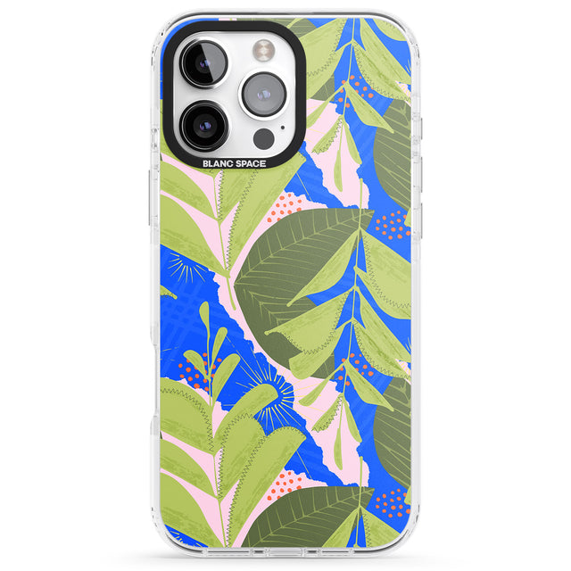 iPhone 16 Pro Max Fern Leaves Abstract Pattern Black Impact Phone Case