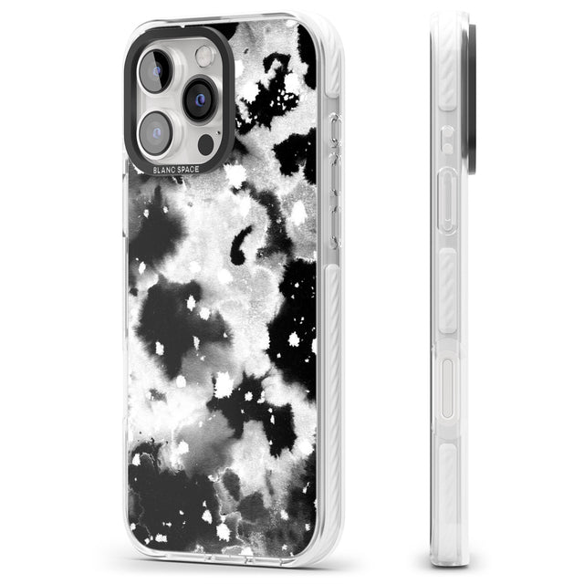 iPhone 16 Pro Max Black & White Acid Wash Tie-Dye Pattern Black Impact Phone Case