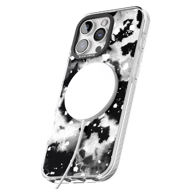 iPhone 16 Pro Max Black & White Acid Wash Tie-Dye Pattern Black Impact Phone Case