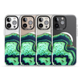 iPhone 16 Pro Max Neon Green & Blue Agate Crystal Transparent Design Black Impact Phone Case