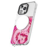 iPhone 16 Pro Max Bright Pink Gemstone Crystal Clear Design Black Impact Phone Case