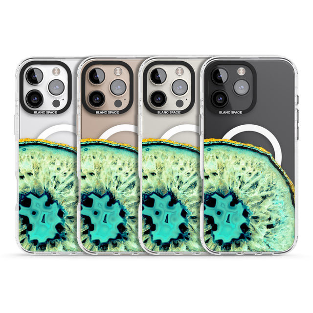 iPhone 16 Pro Max Turquoise & Green Gemstone Crystal Clear Design Black Impact Phone Case