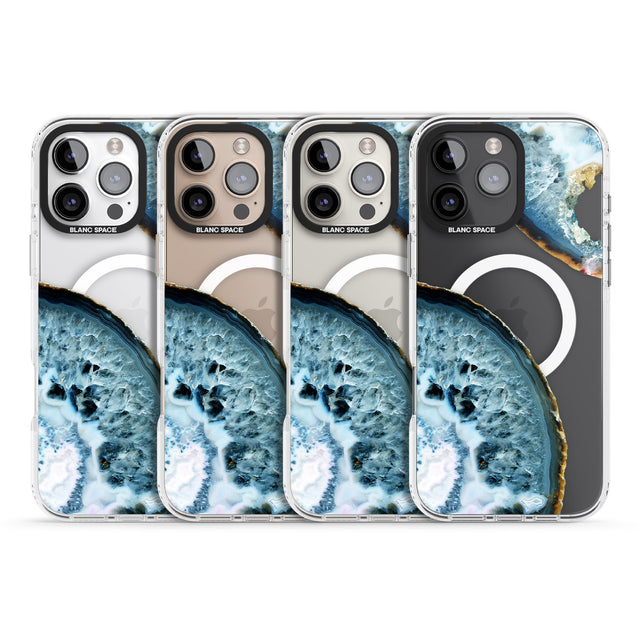 iPhone 16 Pro Max Blue, White & Yellow Agate Gemstone Black Impact Phone Case