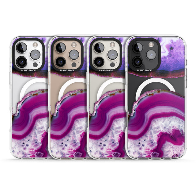 iPhone 16 Pro Max Purple & White Gemstone Crystal Clear Design Black Impact Phone Case