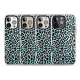 iPhone 16 Pro Max Light Pink on Blue Leopard Print Pattern Black Impact Phone Case