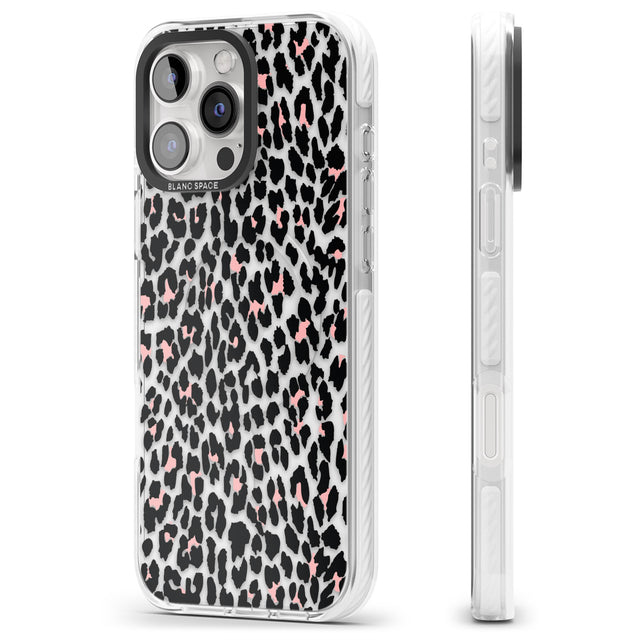 iPhone 16 Pro Max Light Pink Leopard Print - Transparent Black Impact Phone Case