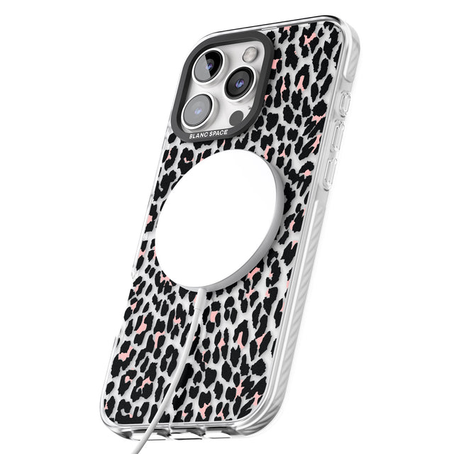 iPhone 16 Pro Max Light Pink Leopard Print - Transparent Black Impact Phone Case