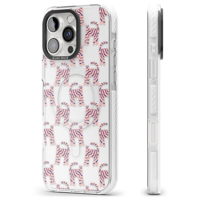 iPhone 16 Pro Max Pink and Blue Cat Pattern Black Impact Phone Case