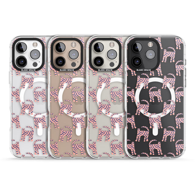 iPhone 16 Pro Max Pink and Blue Cat Pattern Black Impact Phone Case