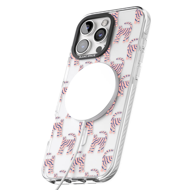 iPhone 16 Pro Max Pink and Blue Cat Pattern Black Impact Phone Case