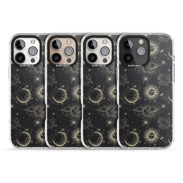 iPhone 16 Pro Max Large Suns, Moons & Clouds Astrological Black Impact Phone Case