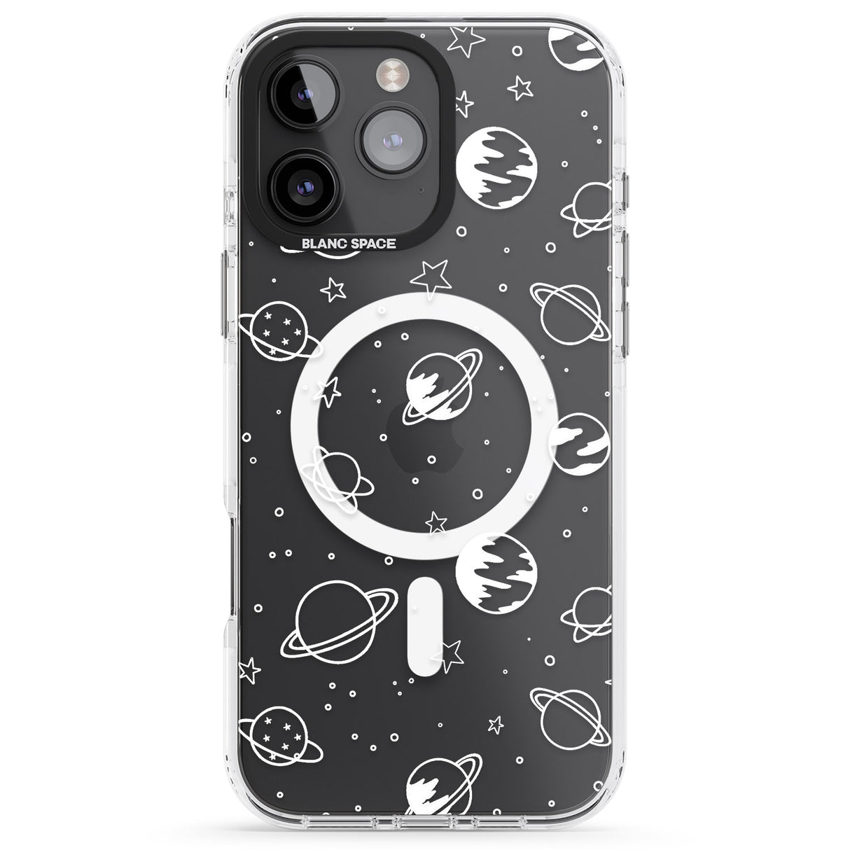 iPhone 16 Pro Max Cosmic Outer Space Design White on Clear Black Impact Phone Case