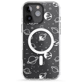 iPhone 16 Pro Max Cosmic Outer Space Design White on Clear Black Impact Phone Case