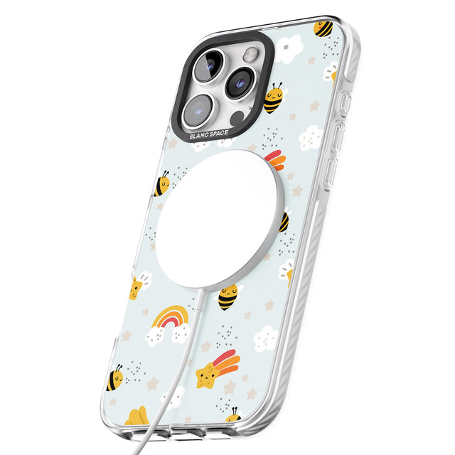 iPhone 16 Pro Max Sweet As Honey Patterns: Bees & Rainbows Black Impact Phone Case