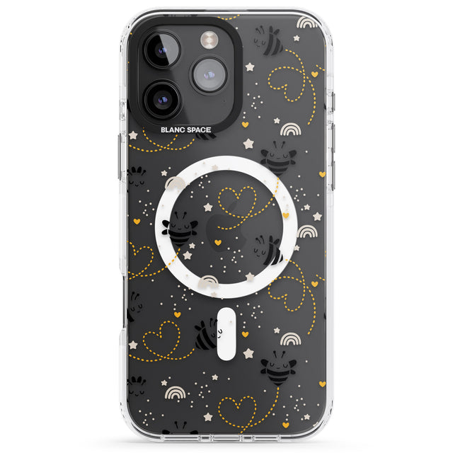 iPhone 16 Pro Max Sweet as Honey Patterns: Bees & Hearts (Clear) Black Impact Phone Case