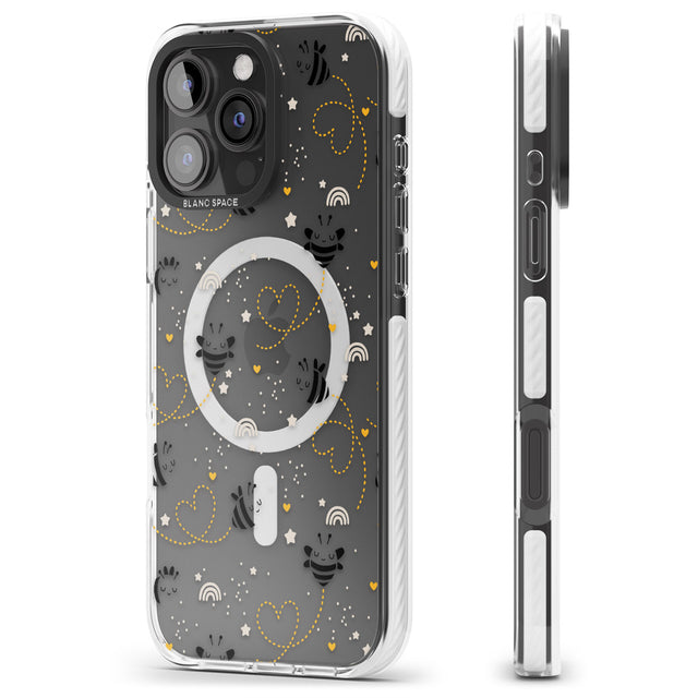 iPhone 16 Pro Max Sweet as Honey Patterns: Bees & Hearts (Clear) Black Impact Phone Case