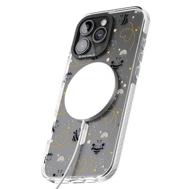 iPhone 16 Pro Max Sweet as Honey Patterns: Bees & Hearts (Clear) Black Impact Phone Case