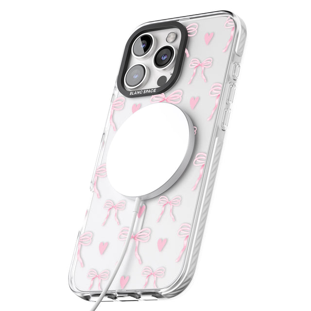 iPhone 16 Pink Bows & Hearts Clear Impact Phone Case