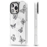 iPhone 16 Pro Max Grey Butterfly Line Pattern Black Impact Phone Case