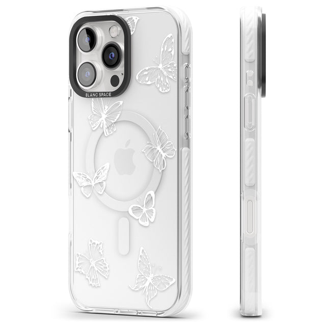 iPhone 16 Pro Max White Butterfly Line Pattern Black Impact Phone Case