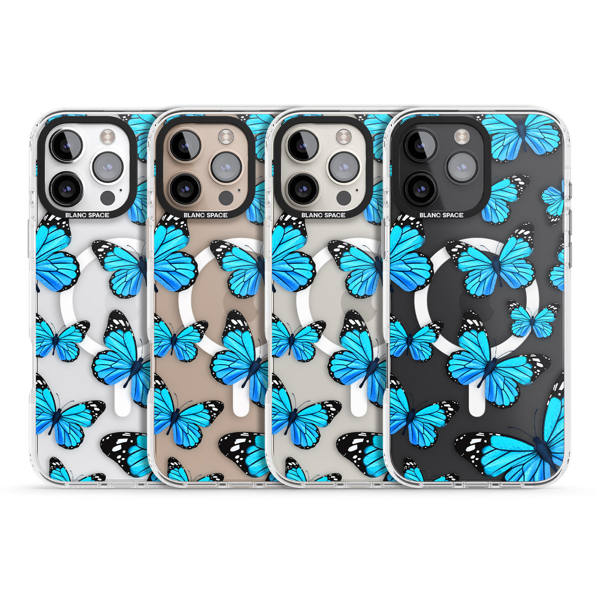 iPhone 16 Pro Max Blue Butterflies Black Impact Phone Case