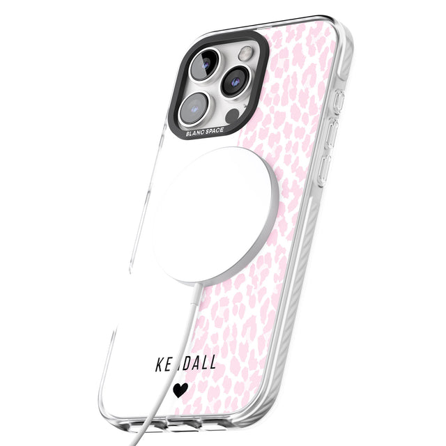 iPhone 16 Pro Max Personalised Pink & White Leopard Spots Black Impact Phone Case