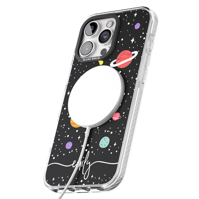 iPhone 16 Pro Max Personalised Cute Cartoon Planets Black Impact Phone Case