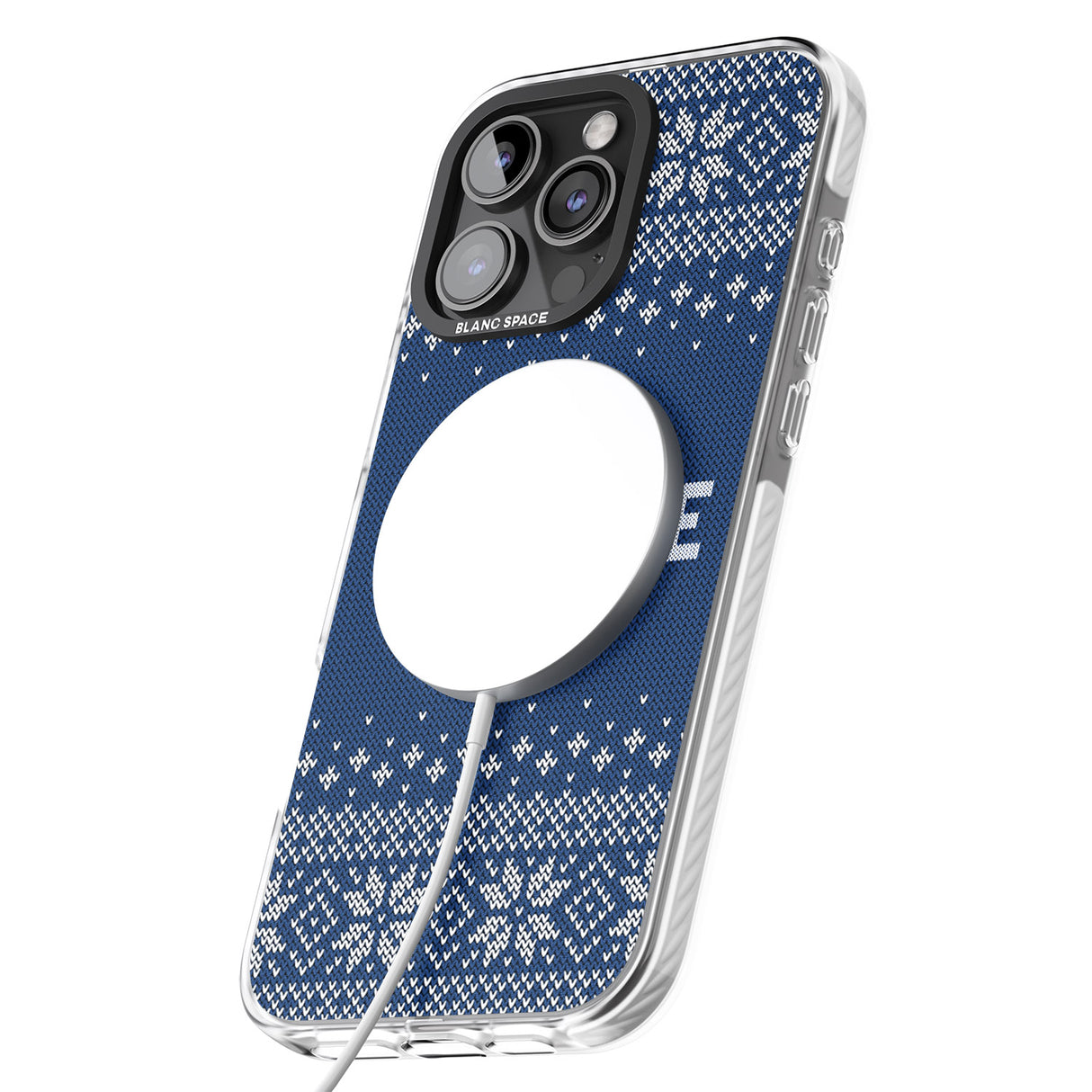 iPhone 16 Pro Max Personalised Blue Christmas Knitted Jumper Black Impact Phone Case