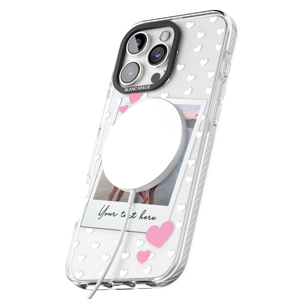 iPhone 16 Pro Max Personalised Instant Film & Hearts Photo Black Impact Phone Case