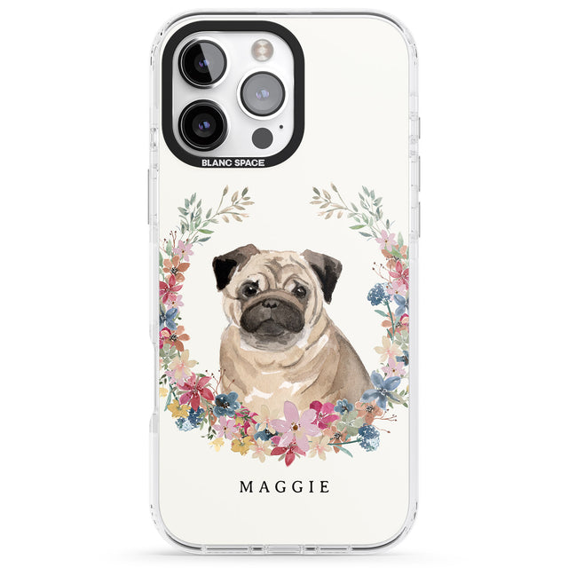 iPhone 16 Pro Max Personalised Pug - Watercolour Dog Portrait Black Impact Phone Case