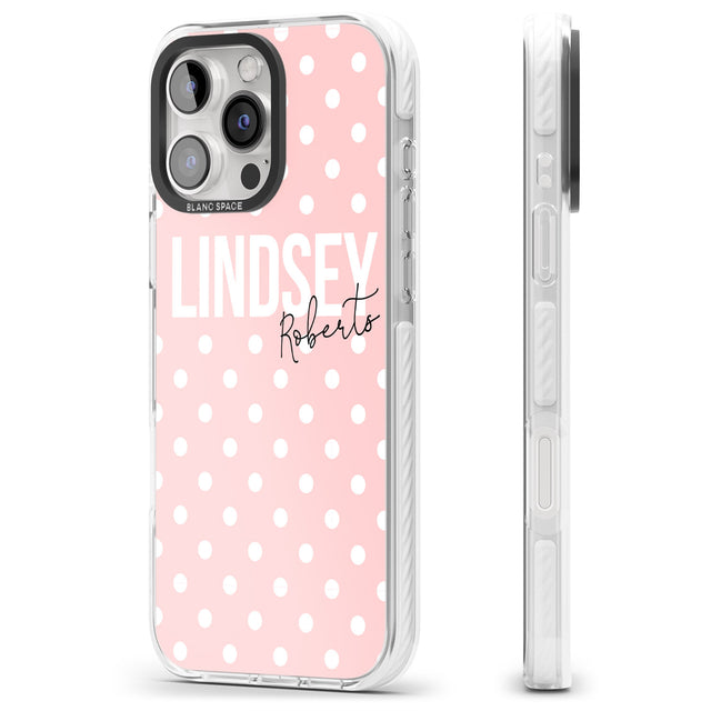 iPhone 16 Pro Max Personalised Pink Polka Black Impact Phone Case