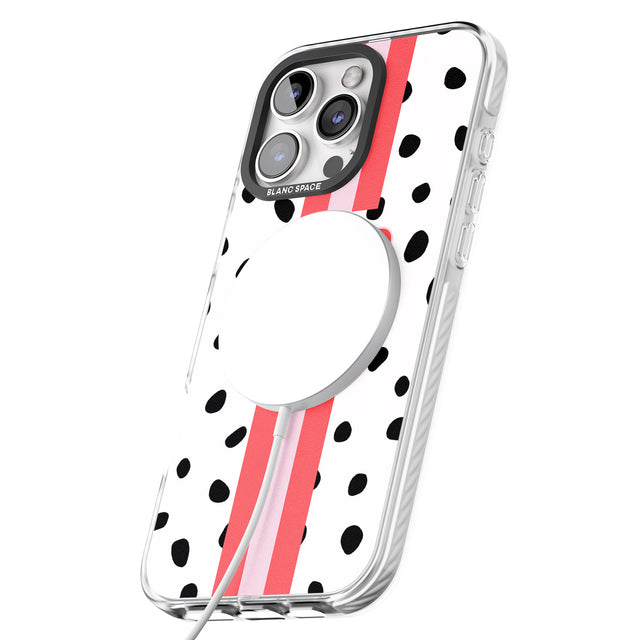 iPhone 16 Pro Max Personalised Polka & Pink Stripe Black Impact Phone Case