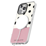 iPhone 16 Pro Max Personalised Pink Border Polka Dot Black Impact Phone Case