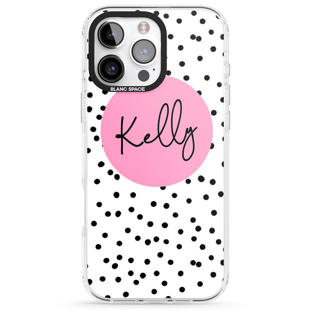 iPhone 16 Pro Max Personalised Pink Circle & Dots Black Impact Phone Case