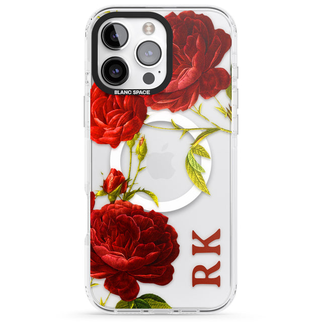 iPhone 16 Pro Max Personalised Clear Vintage Floral Red Roses Black Impact Phone Case