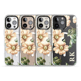 iPhone 16 Pro Max Personalised Clear Vintage Floral Cream Anemones Black Impact Phone Case