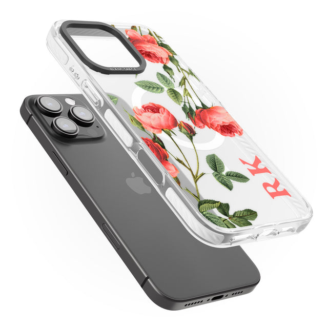 iPhone 16 Pro Max Personalised Clear Vintage Floral Pink Roses Black Impact Phone Case