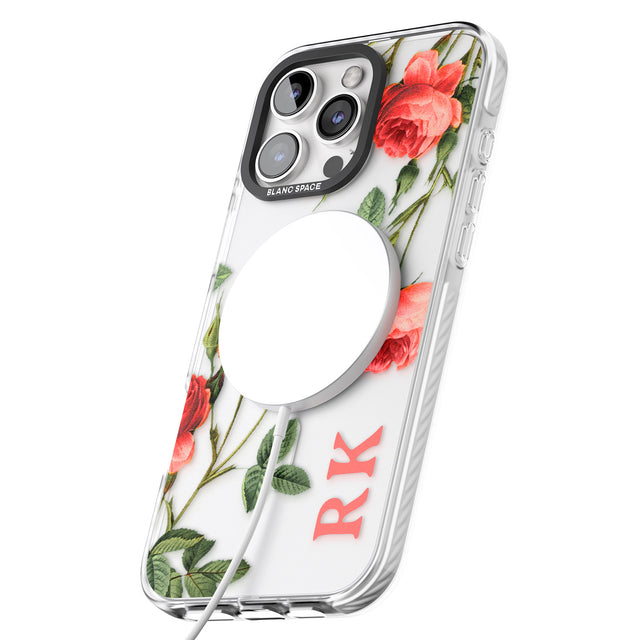 iPhone 16 Pro Max Personalised Clear Vintage Floral Pink Roses Black Impact Phone Case