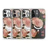 iPhone 16 Pro Max Personalised Clear Vintage Floral Pale Pink Peonies Black Impact Phone Case